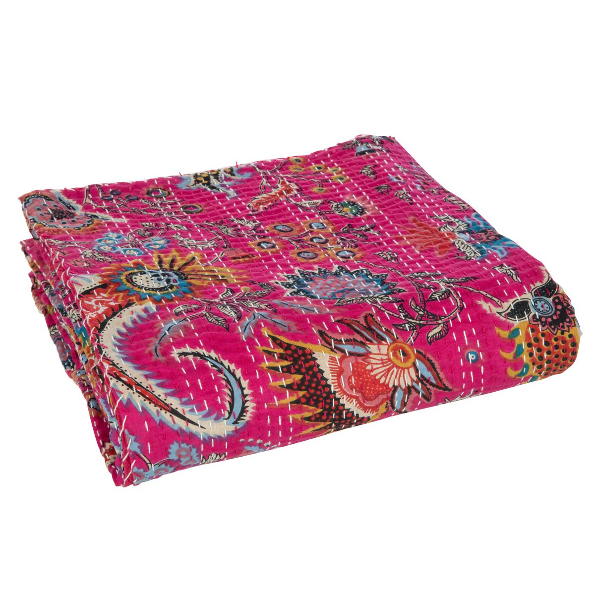 J-Line Plaid/Strand Mat Bloemen+Hechtingen Katoen Roze Large - Mexican Fiesta