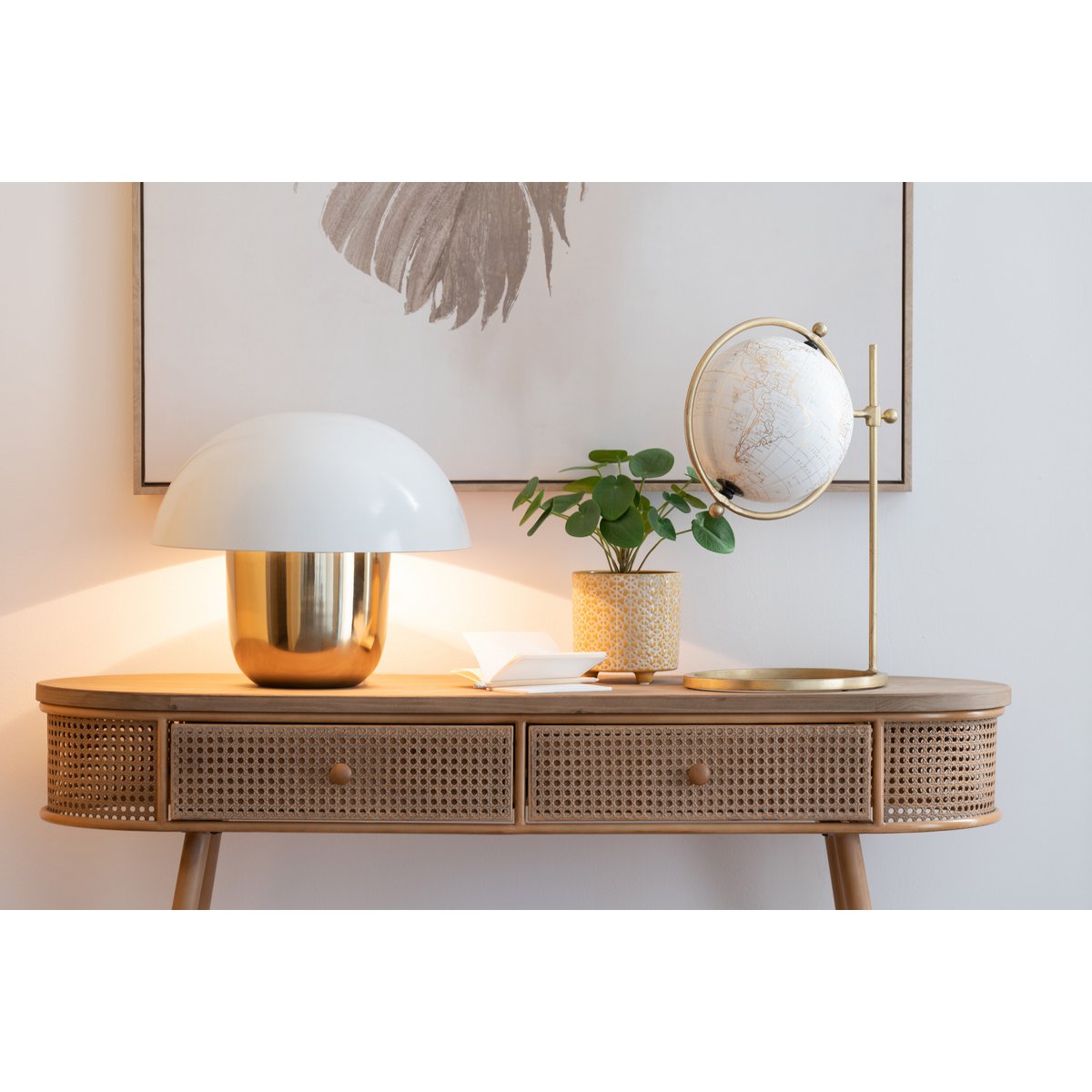 J-Line Lamp Paddenstoel Ijzer Wit/Goud Small