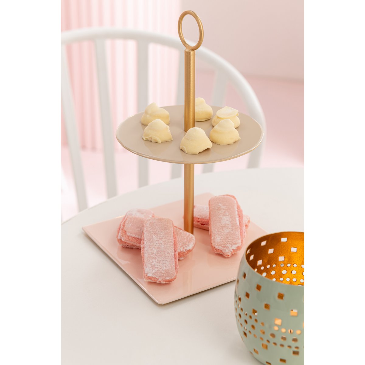 J-Line etagere Rond+Vierkant Metaal Lichtroze/Beige