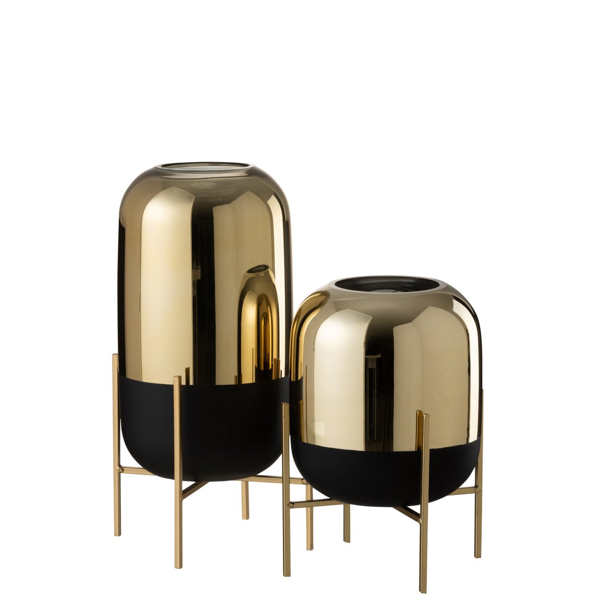 J-Line Windlicht Op Voet Glas Zwart/Goud Large