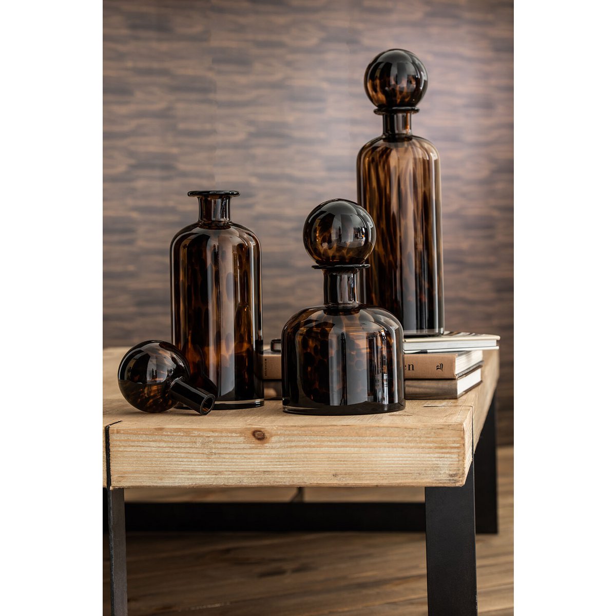 J-Line Fles+Stop Spikkel Decoratief Glas Bruin/Zwart Small
