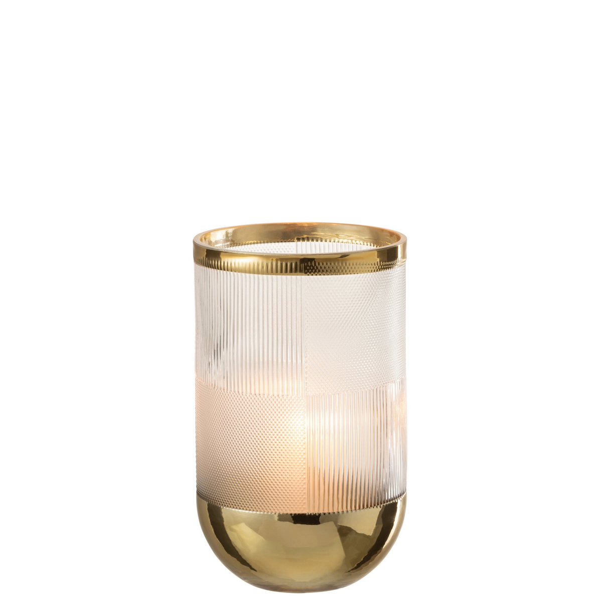 J-Line Vaas Cylinder Motief Glas Transparant/Goud Small - 21.5 cm hoog