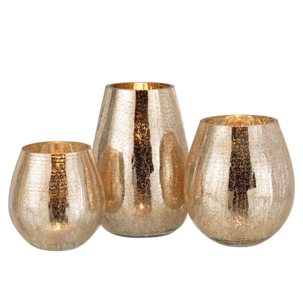 J-Line Windlicht Eivorm Craquele Glas Goud Large