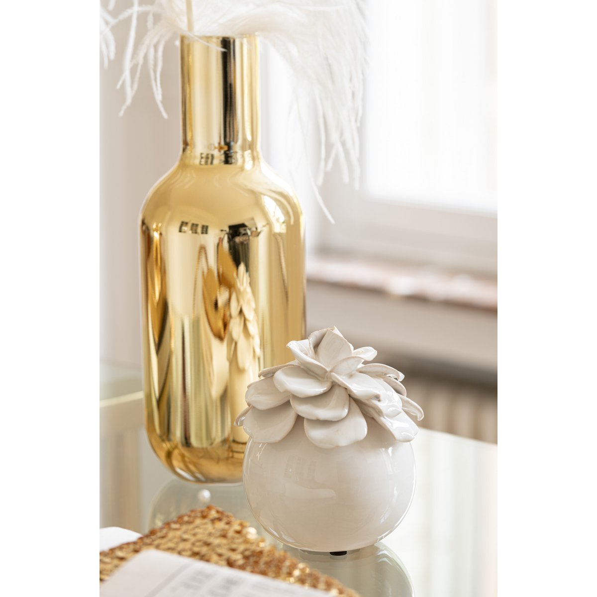J-Line Fles Decoratief Glas Goud Large - 32 cm hoog
