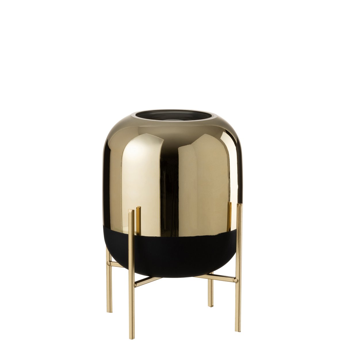 J-Line Windlicht Op Voet Glas Zwart/Goud Small