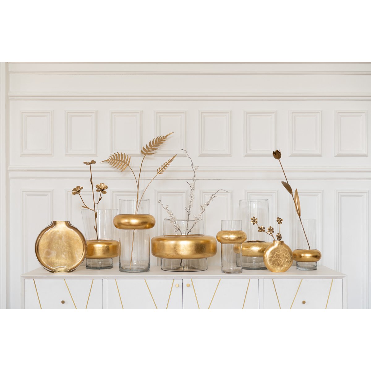 J-Line Vaas Miki Verre Transparant/Goud Large - 25.5 cm hoog