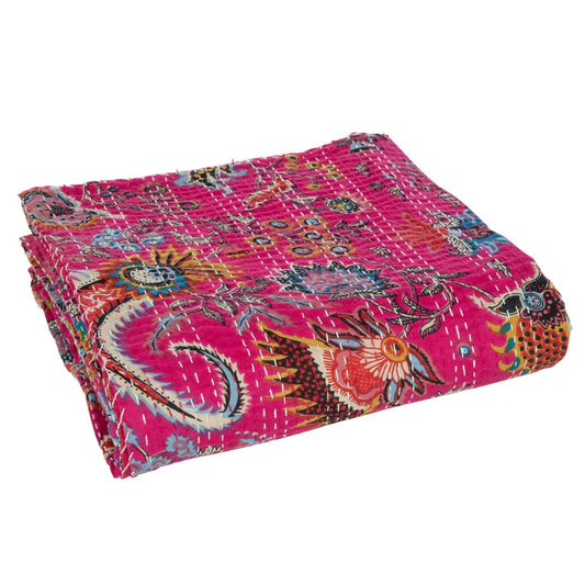 J-Line Plaid/Strand Mat Bloemen+Hechtingen Katoen Roze Large - Mexican Fiesta
