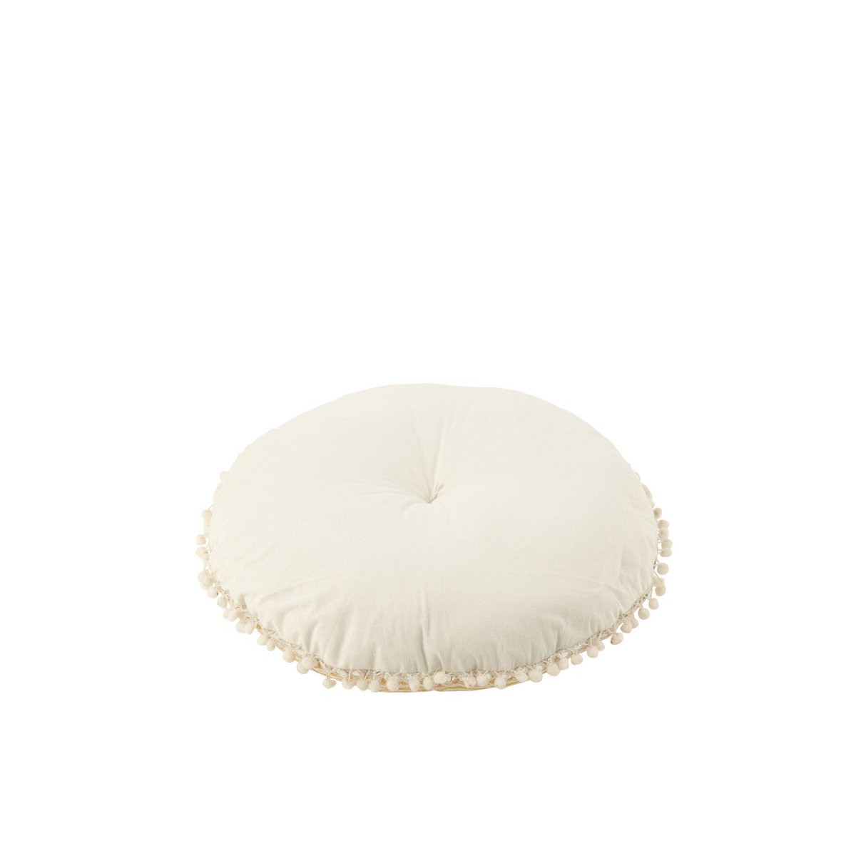J-Line Poef Rond Plat Olifanten+Spiegels Katoen Creme/Goud Small - Dubai Desert
