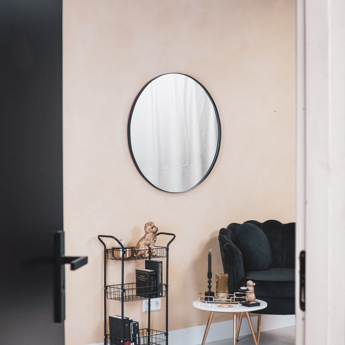 HV Ronde Spiegel Metaal - Zwart - 80cm