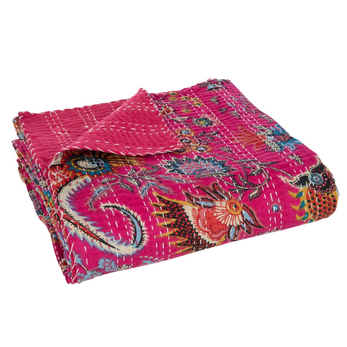 J-Line Plaid/Strand Mat Bloemen+Hechtingen Katoen Roze Large - Mexican Fiesta
