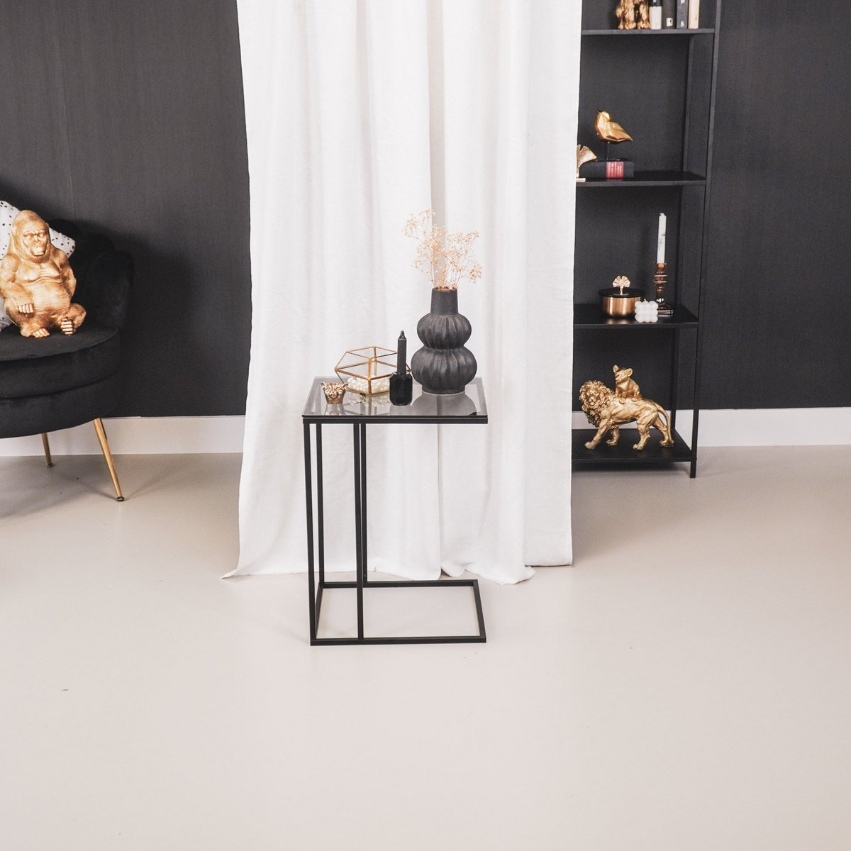Housevitamin Sofa Bijzettafel - Zwart - 40x35x51cm