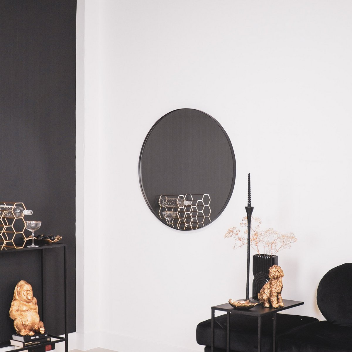 HV Ronde Spiegel Metaal - Zwart - 80cm