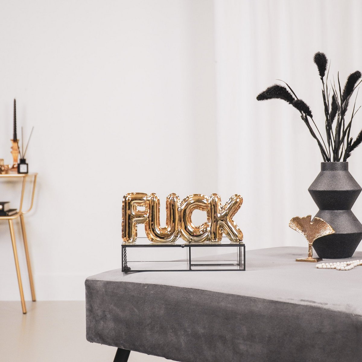 Housevitamin Ornament Ballon 'Fuck' - Goud - 25x3,5x10cm