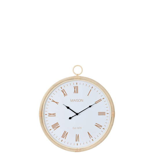J-Line wandklok Kyr - jute - naturel/wit - medium - Ø 4.5 cm - Casa Lanzarote