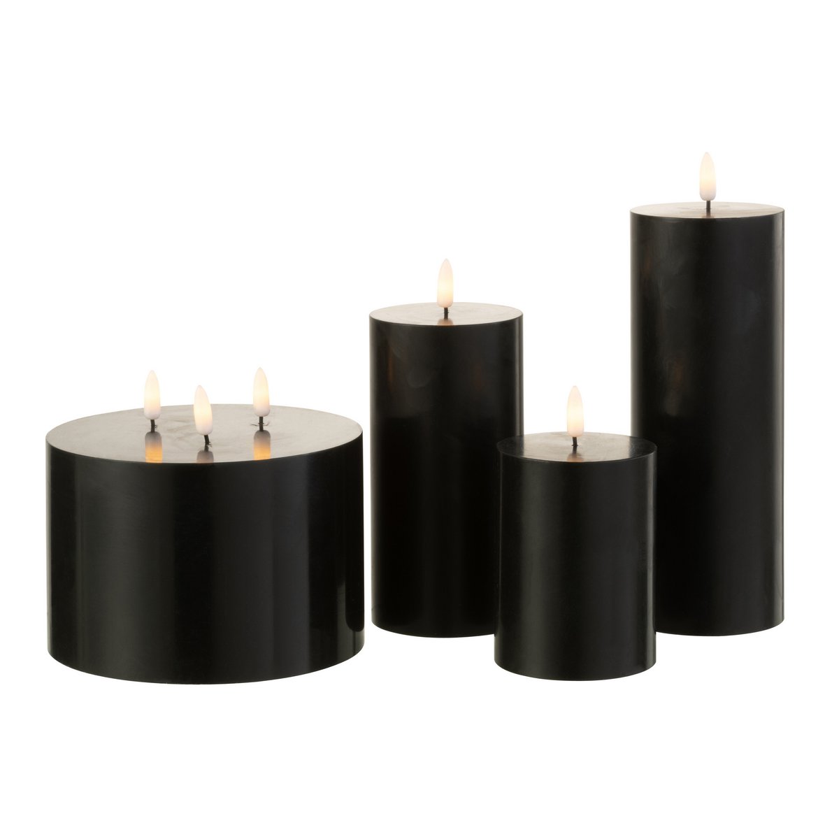 J-Line kaars 3 Pitten - bijenwas - zwart - LED lichtjes