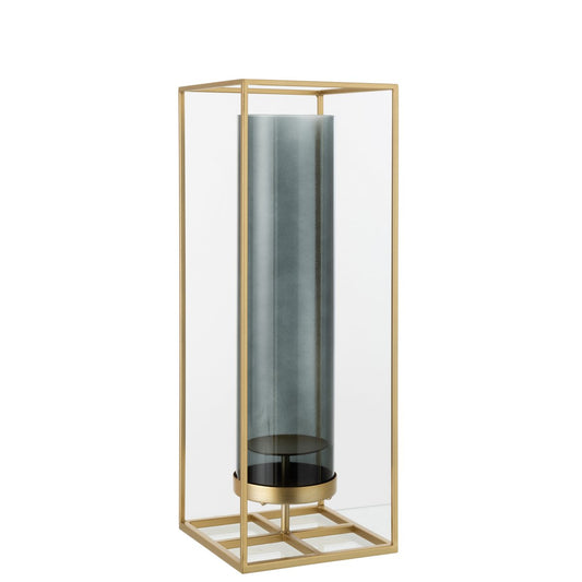 J-Line Windlicht Rechthoek Hoog Metaal/Glas Goud