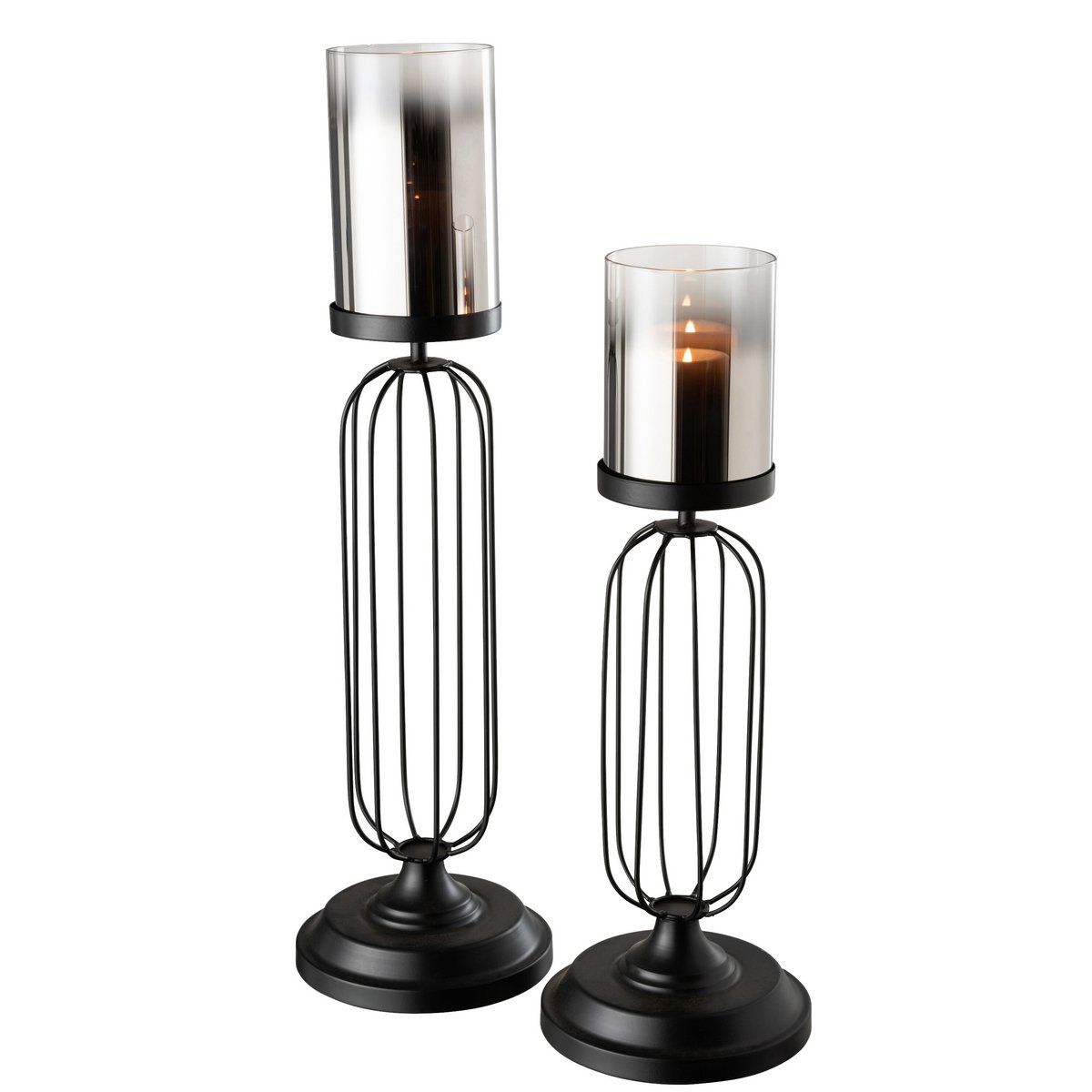 J-Line Windlicht Op Voet Metaal/Glas Zwart Large