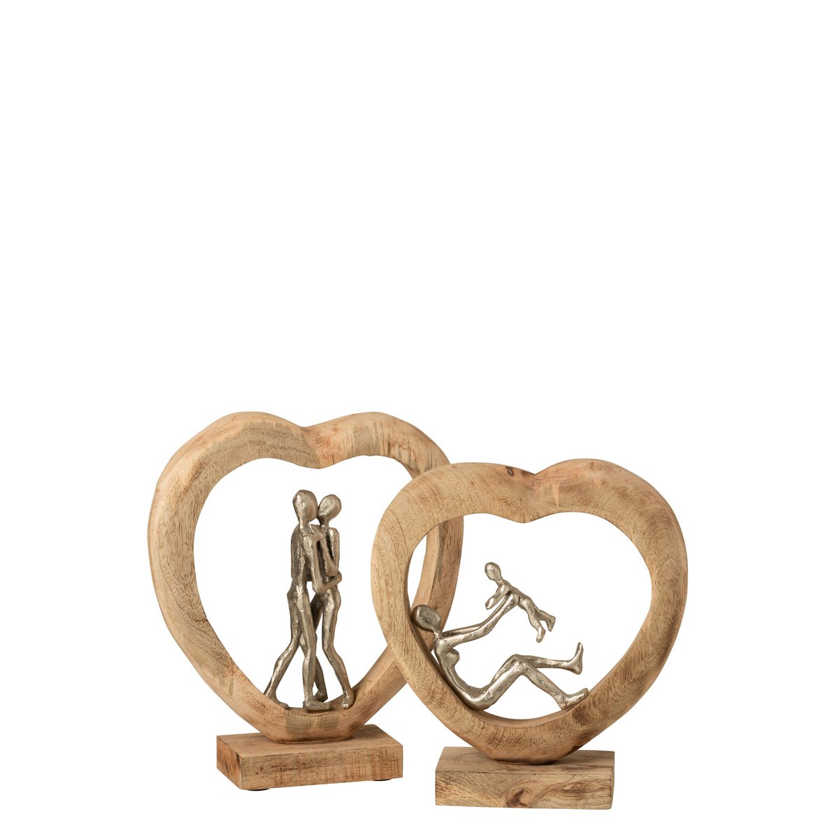 J-Line Figuur Koppel Mangohout/Aluminium Naturel/Wit