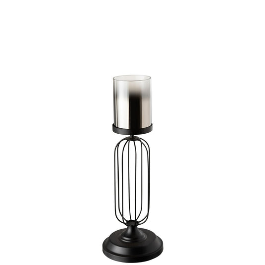 J-Line Windlicht Op Voet Metaal/Glas Zwart Small