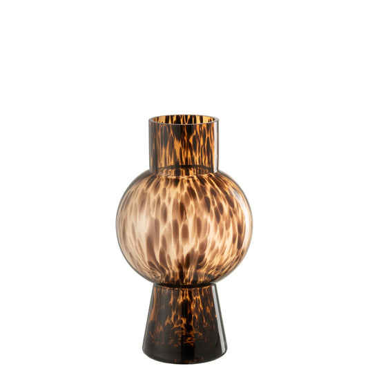 J-Line Vaas Bol Stip Bruin Glas Medium - 30.5 cm hoog