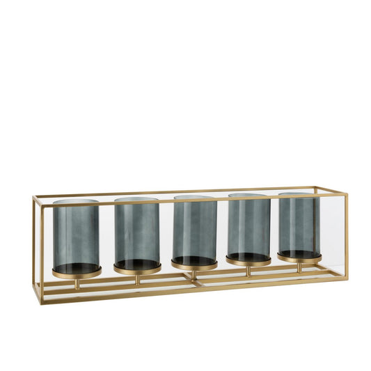 J-Line Windlicht 5 Delig Rechthoek Laag Metaal/Glas Goud