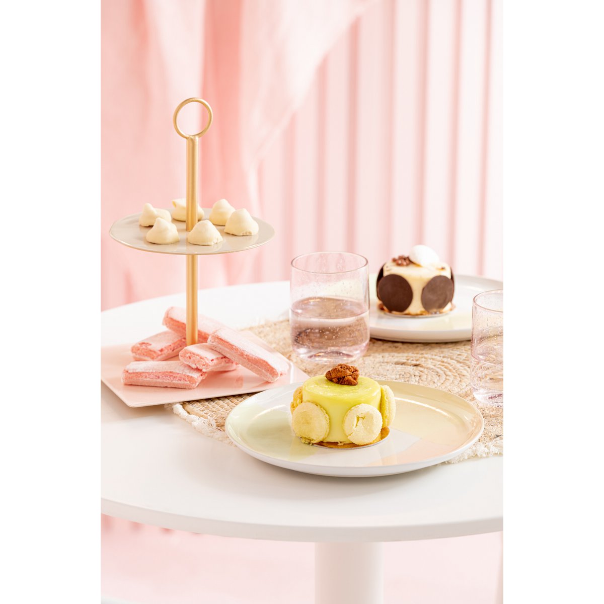 J-Line etagere Rond+Vierkant Metaal Lichtroze/Beige