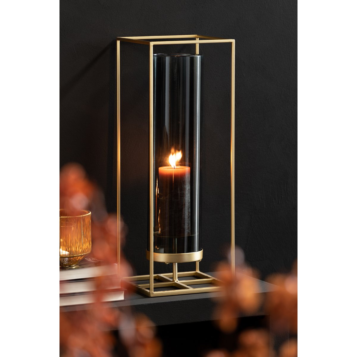 J-Line Windlicht Rechthoek Hoog Metaal/Glas Goud