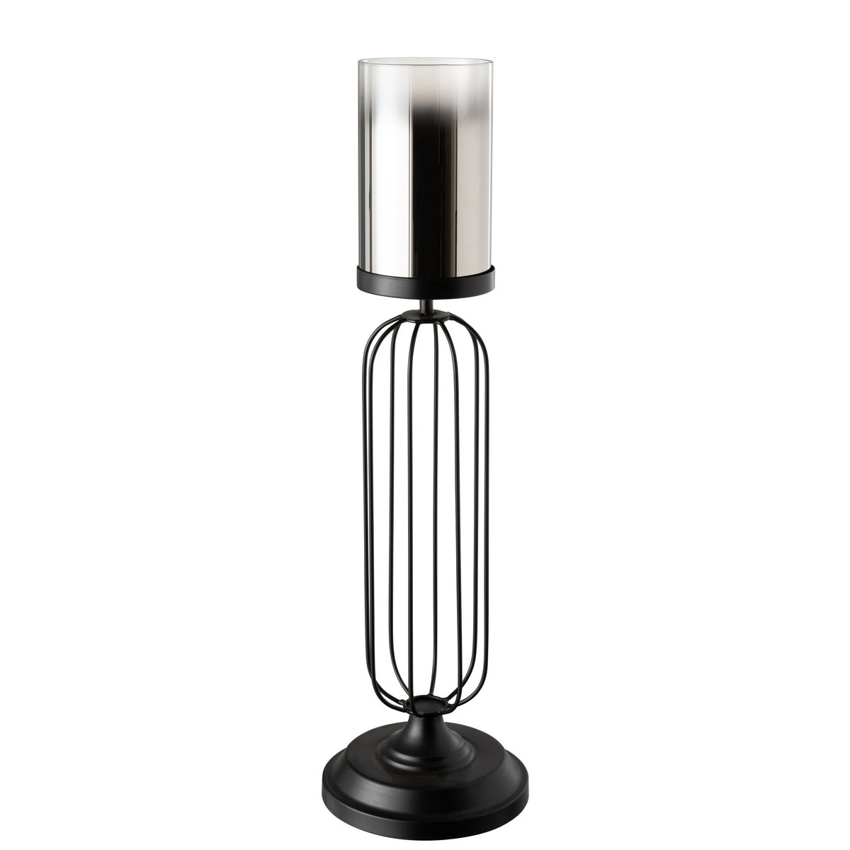 J-Line Windlicht Op Voet Metaal/Glas Zwart Large