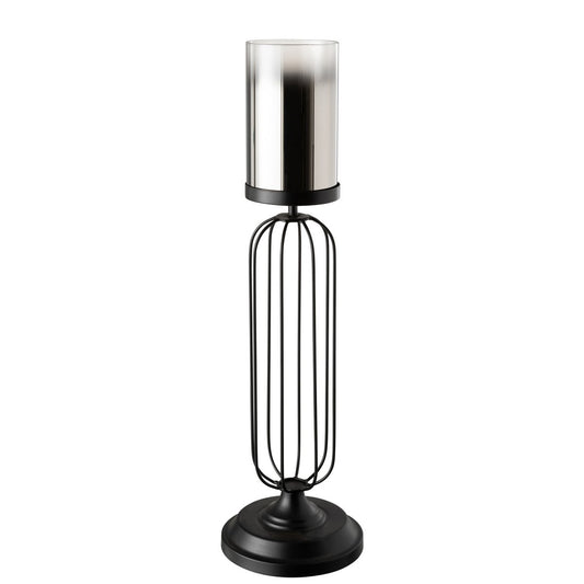J-Line Windlicht Op Voet Metaal/Glas Zwart Large