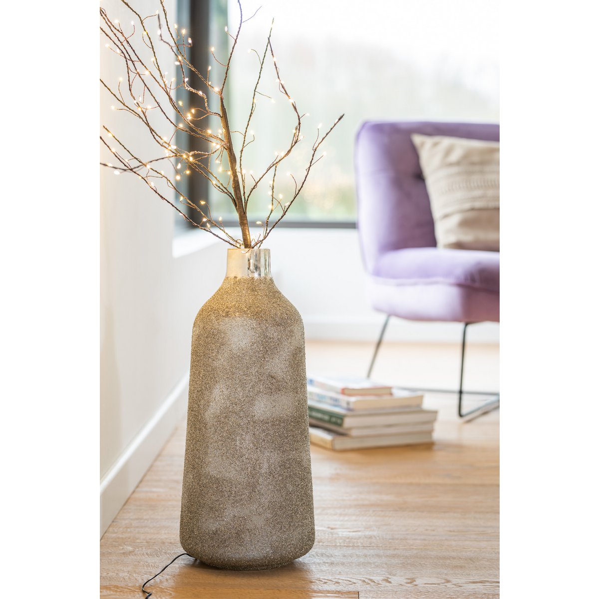 J-Line Vaas Frosty Rond Glas Zilver - 49.00 cm hoog