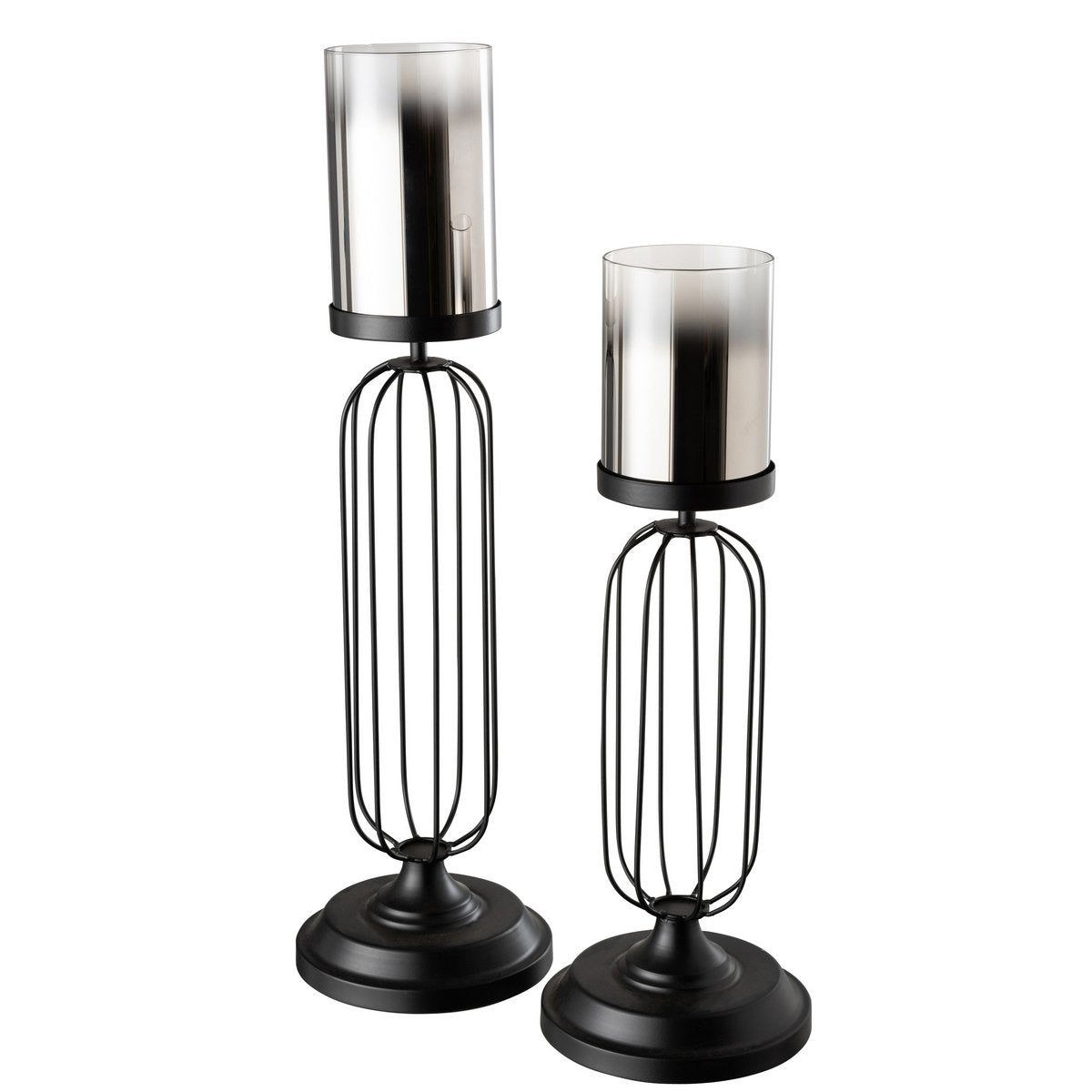 J-Line Windlicht Op Voet Metaal/Glas Zwart Large