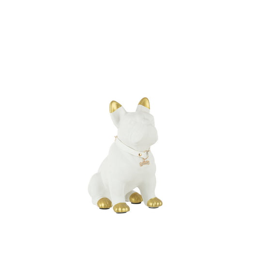 J-Line Hond Keramiek Wit/Goud Medium