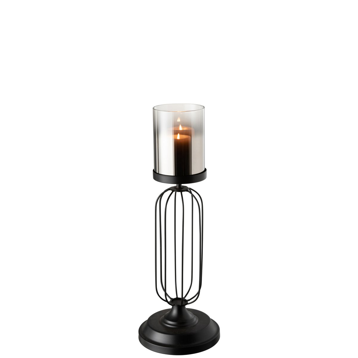 J-Line Windlicht Op Voet Metaal/Glas Zwart Small