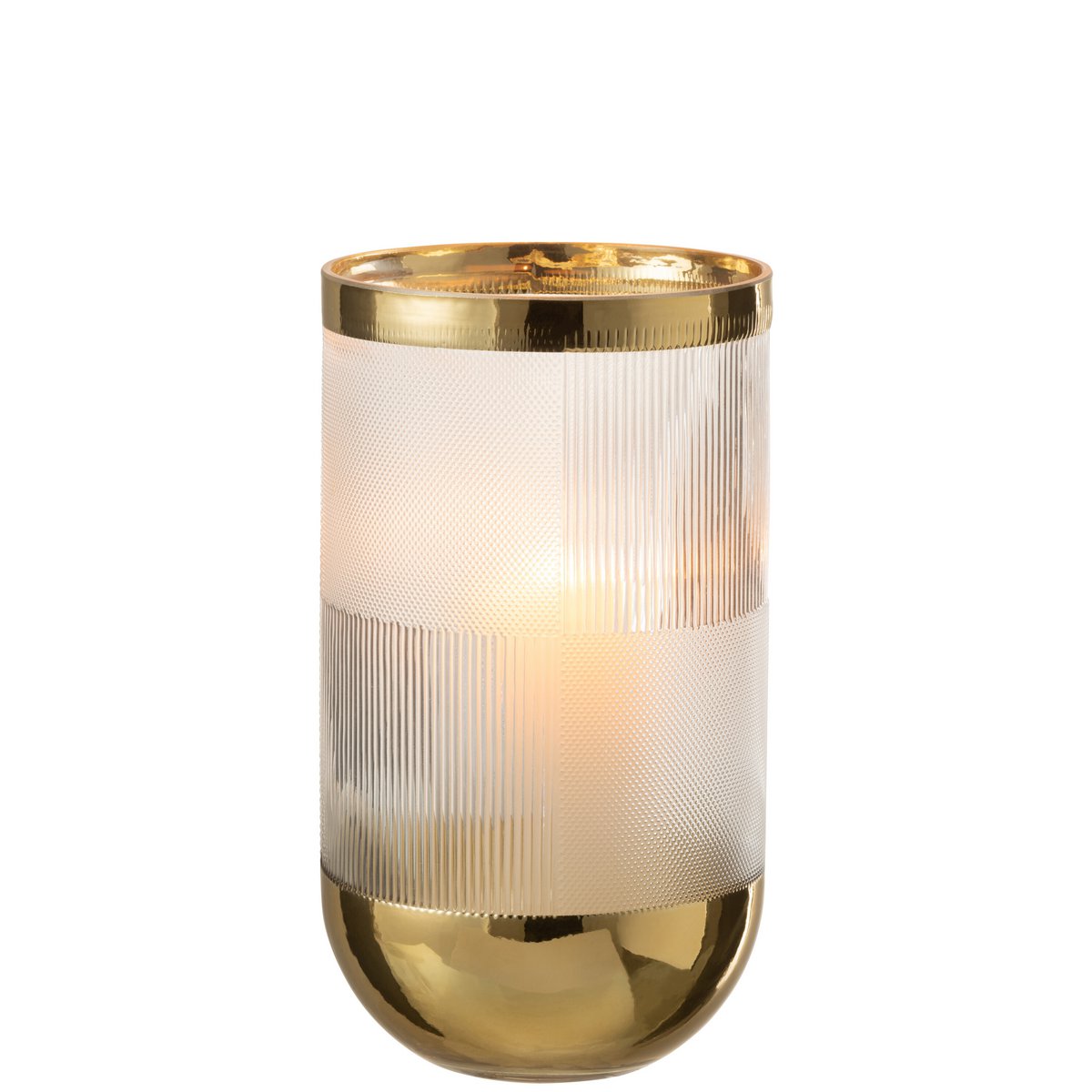 J-Line Vaas Cylinder Motief Glas Transparant/Goud Large - 26 cm hoog