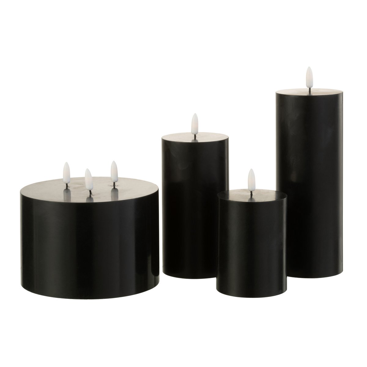 J-Line kaars 3 Pitten - bijenwas - zwart - LED lichtjes