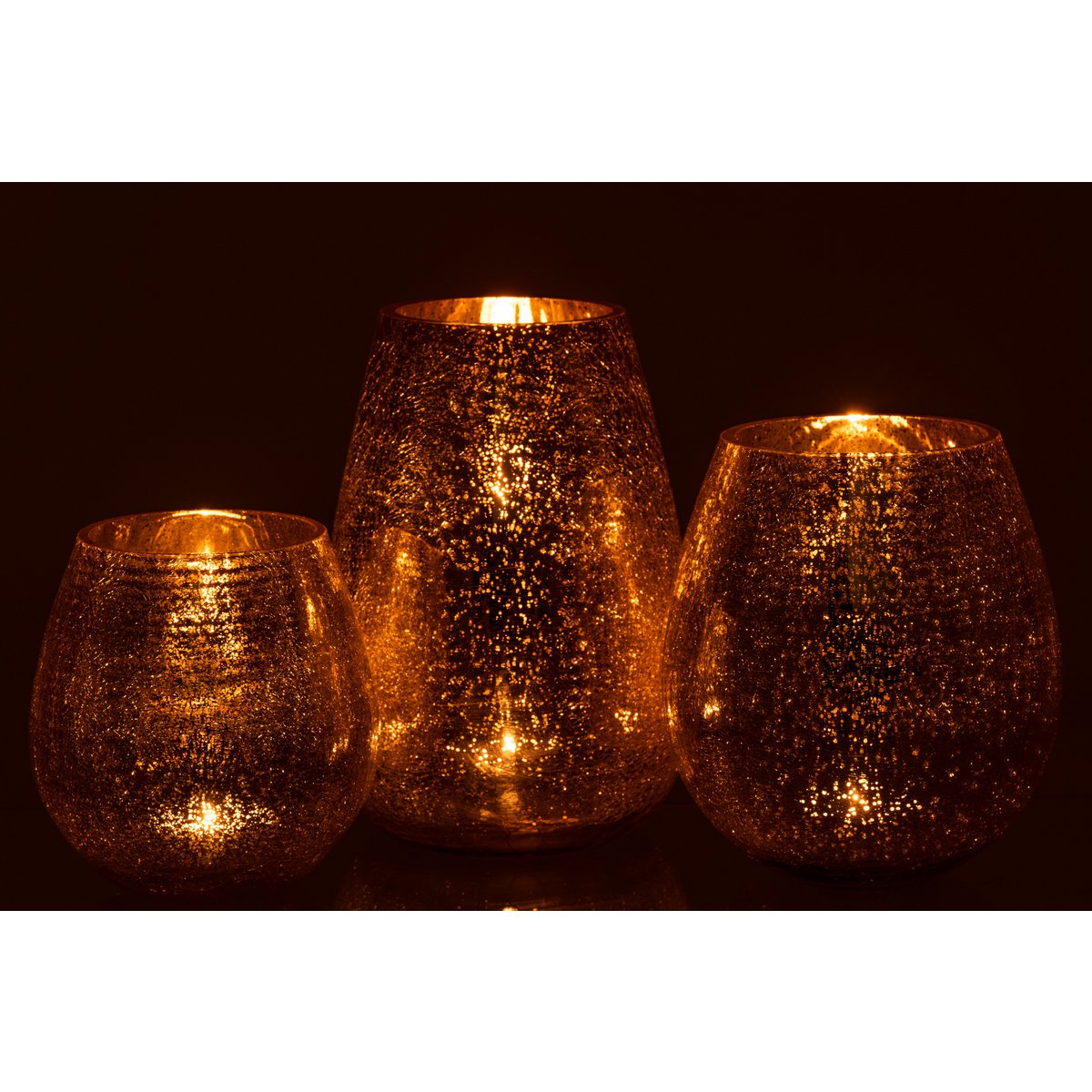 J-Line Windlicht Eivorm Craquele Glas Goud Large