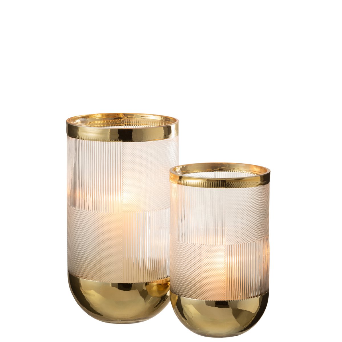 J-Line Vaas Cylinder Motief Glas Transparant/Goud Large - 26 cm hoog