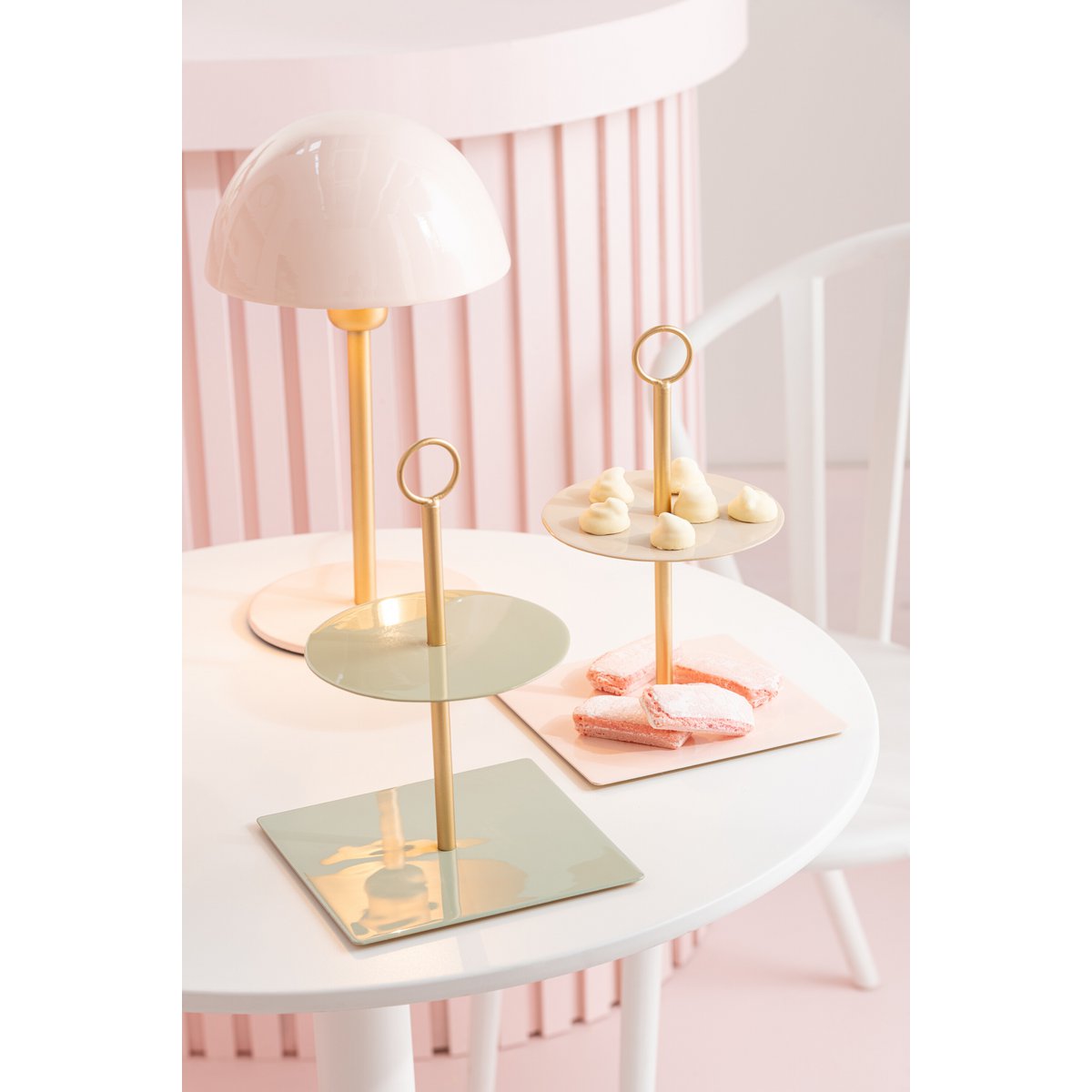 J-Line etagere Rond+Vierkant Metaal Lichtroze/Beige