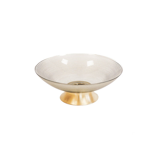 Super Bowl met gouden voet - Smokey Glas - 24,5x8,5 cm