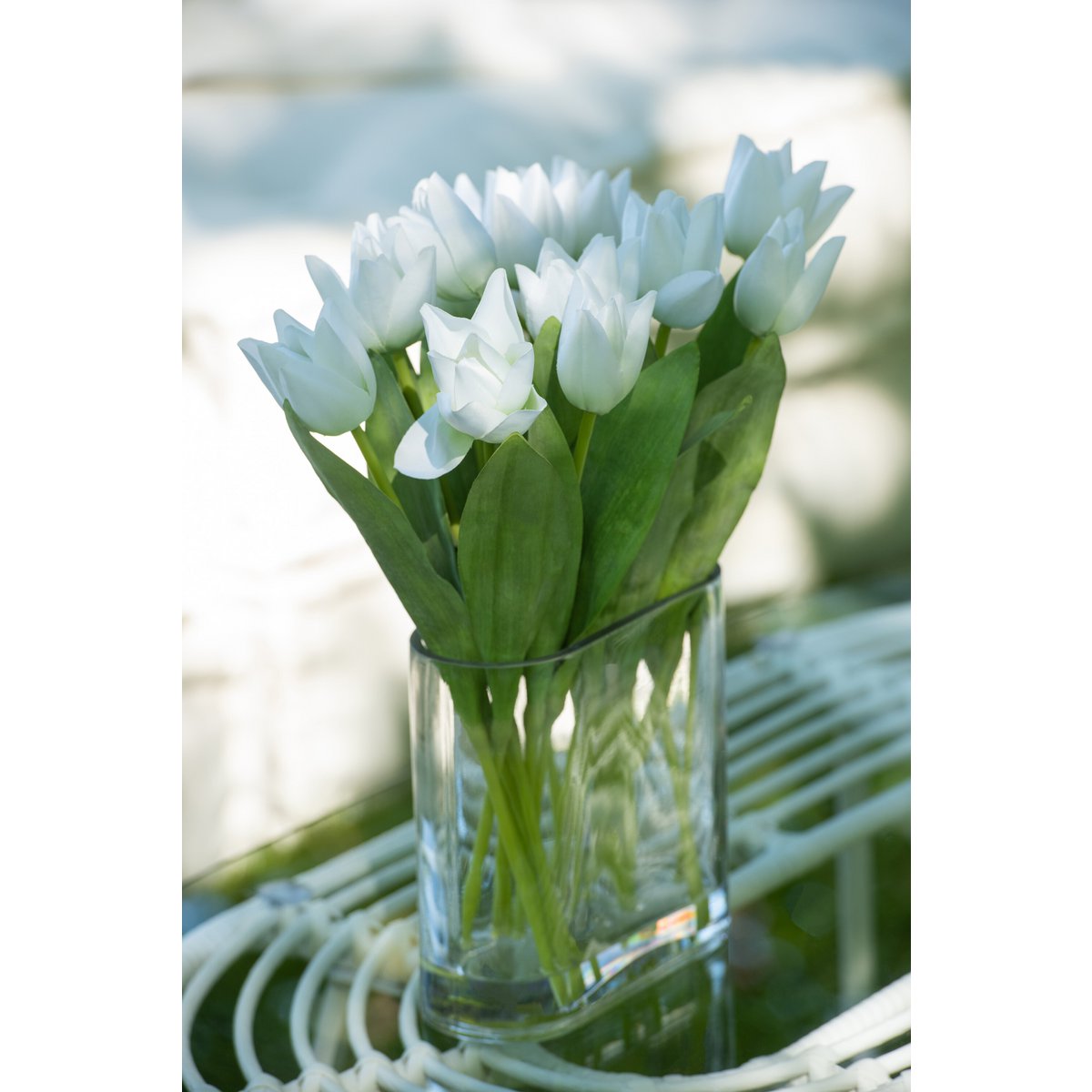 J-Line Tulpen In Vaas Ovaal Plastiek Glas Wit