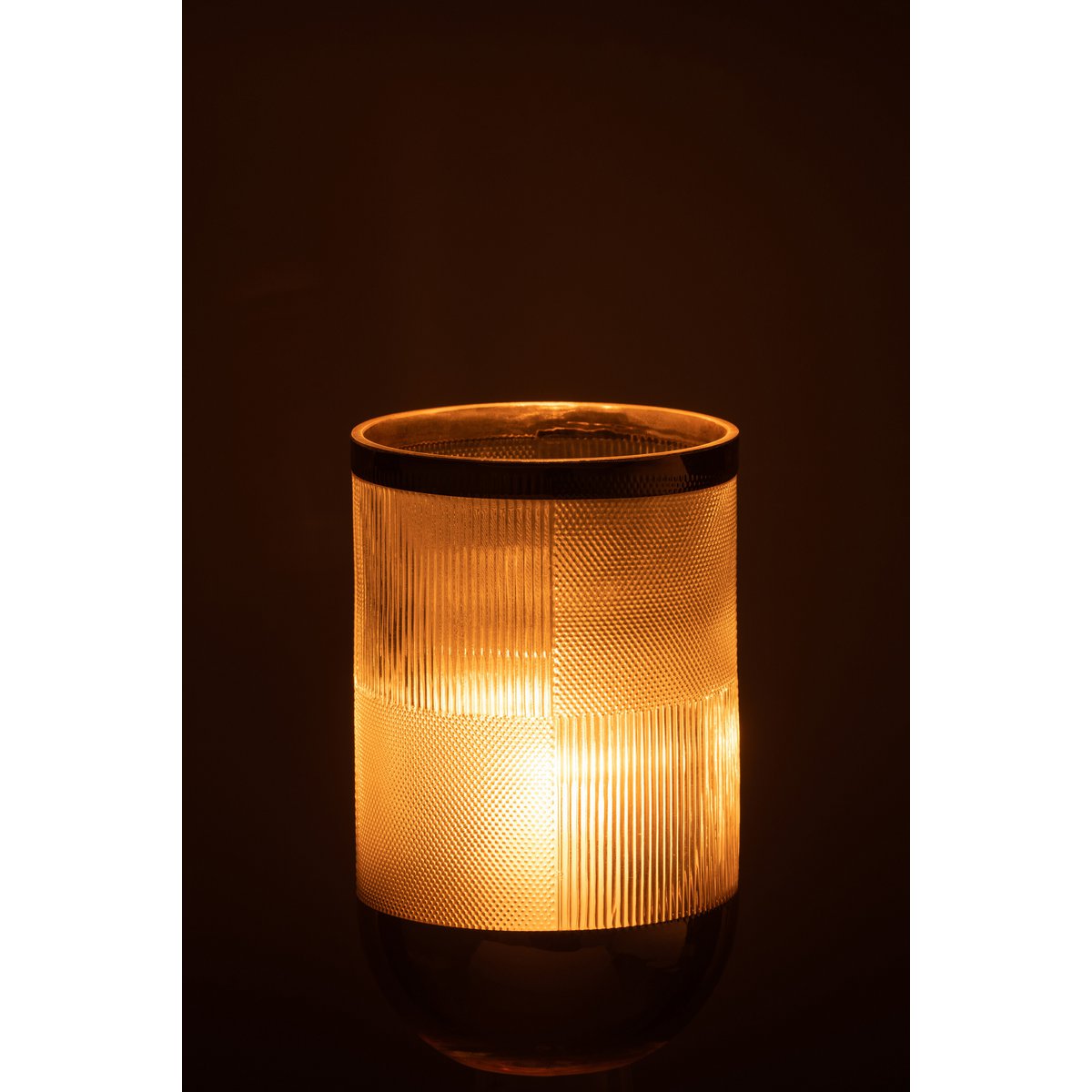 J-Line Vaas Cylinder Motief Glas Transparant/Goud Small - 21.5 cm hoog