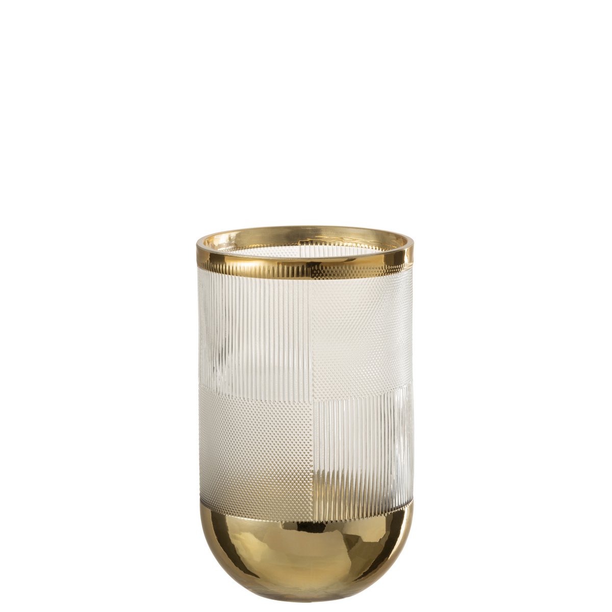 J-Line Vaas Cylinder Motief Glas Transparant/Goud Small - 21.5 cm hoog