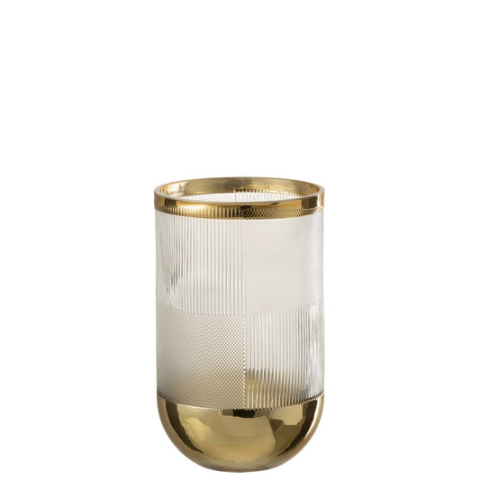 J-Line Vaas Cylinder Motief Glas Transparant/Goud Small - 21.5 cm hoog