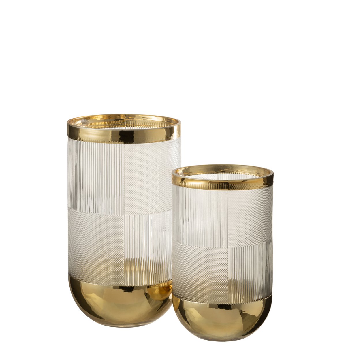 J-Line Vaas Cylinder Motief Glas Transparant/Goud Large - 26 cm hoog