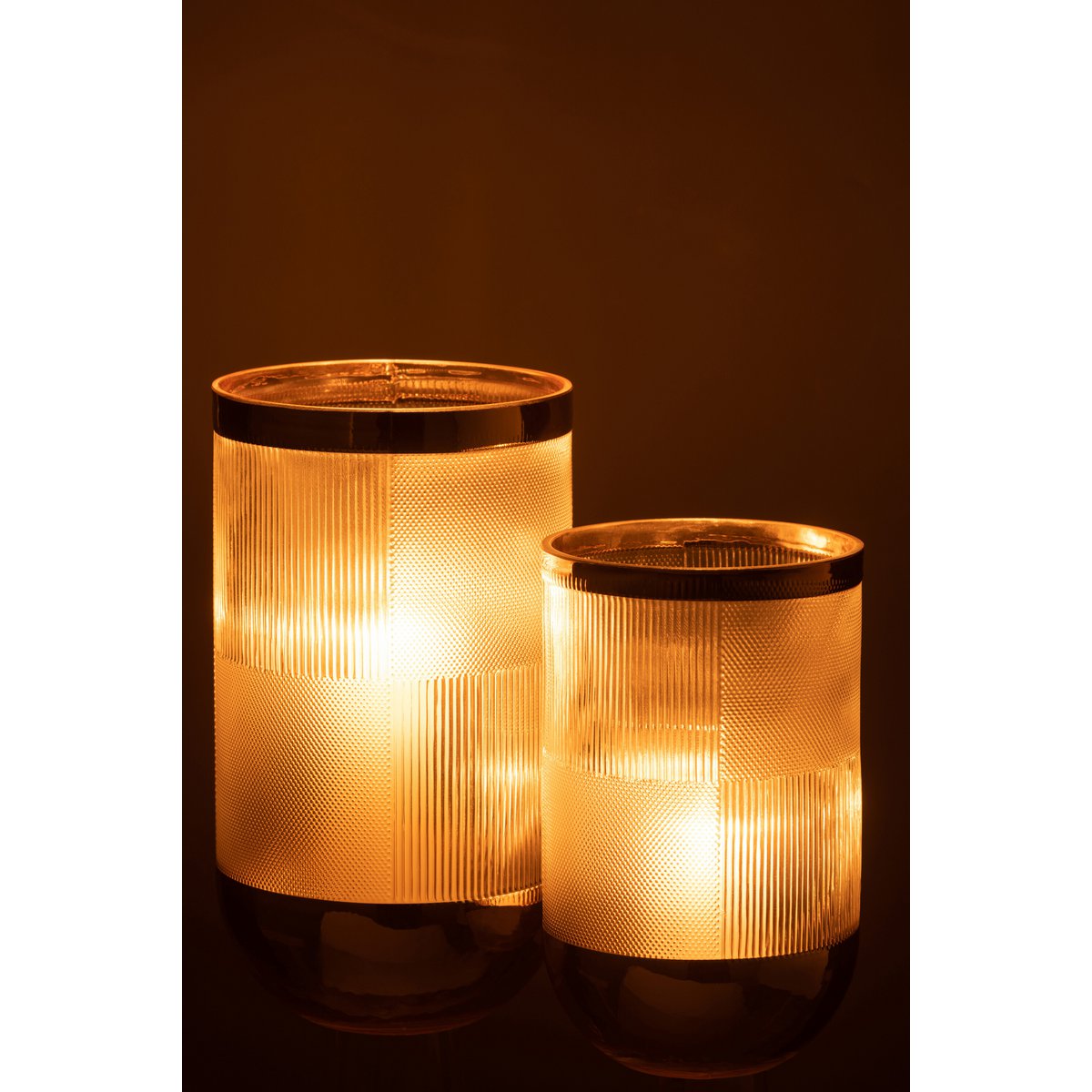 J-Line Vaas Cylinder Motief Glas Transparant/Goud Large - 26 cm hoog