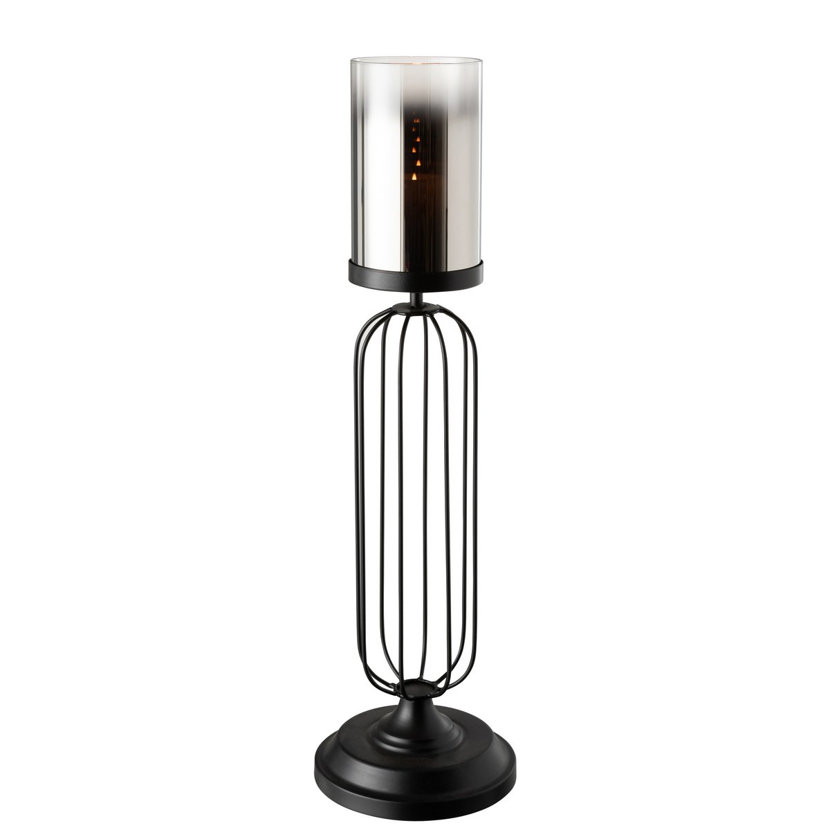 J-Line Windlicht Op Voet Metaal/Glas Zwart Large